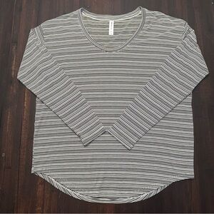 Athleta Black and White Striped Long Sleeve Top